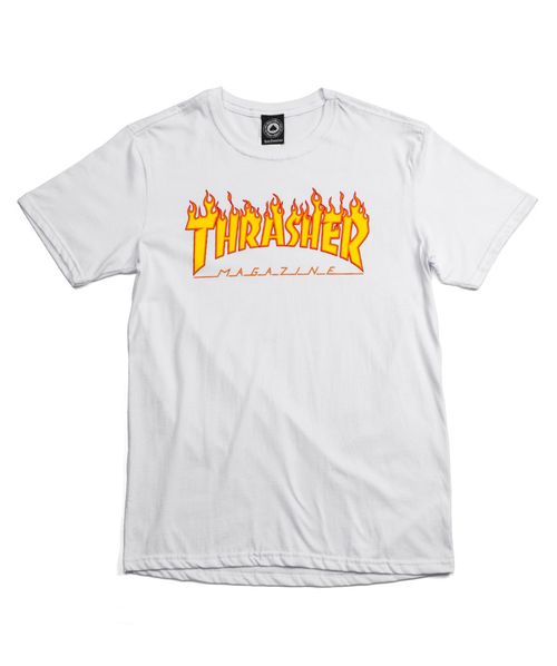 Camiseta Thrasher Flame Logo Branca - Outlet