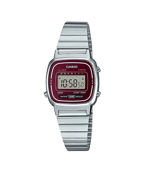 Relógio De Pulso Casio Vintage Digital Prata / Vinho - Outlet