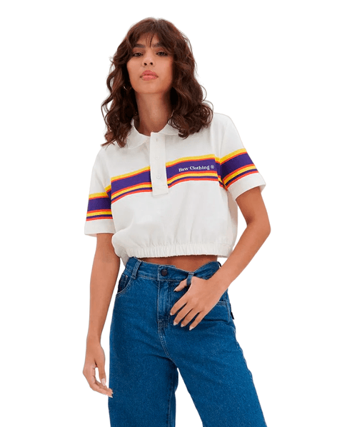 Camisa BAW Polo Cropped Revival Station - OffWhite