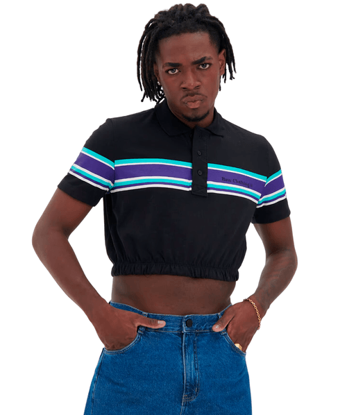 Camisa BAW Polo Cropped Revival Station - Preto