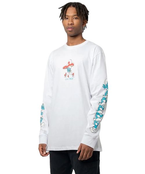 Camiseta Manga Longa Lost + Smurfs - Branco