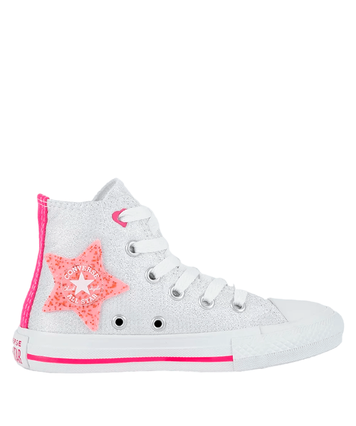 Tênis Converse Kids Chuck Taylor All Star Side Zip Hi Be Dazzling - Prata / Fucsia
