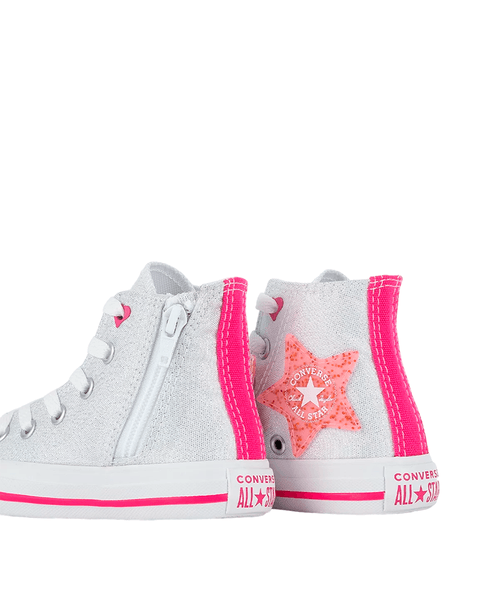 Tênis Converse Kids Chuck Taylor All Star Side Zip Hi Be Dazzling - Prata / Fucsia