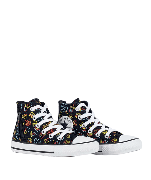 Tênis Converse Kids Chuck Taylor All Star Zip Hi Snack Attack - Preto / Vermelho Forte